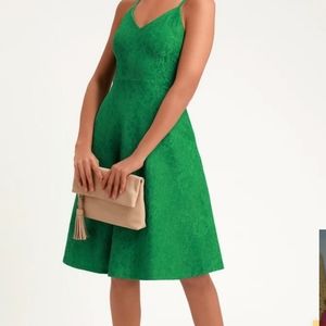 Lulu's emerald green delightful day lace midi skater dress large